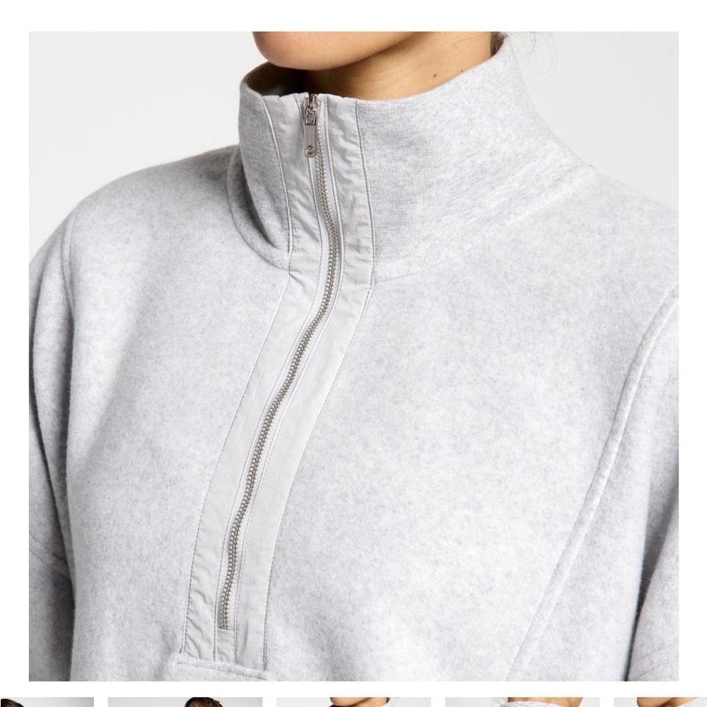 Women's Light Gray Zip-Front Fleece Pullover Sweater